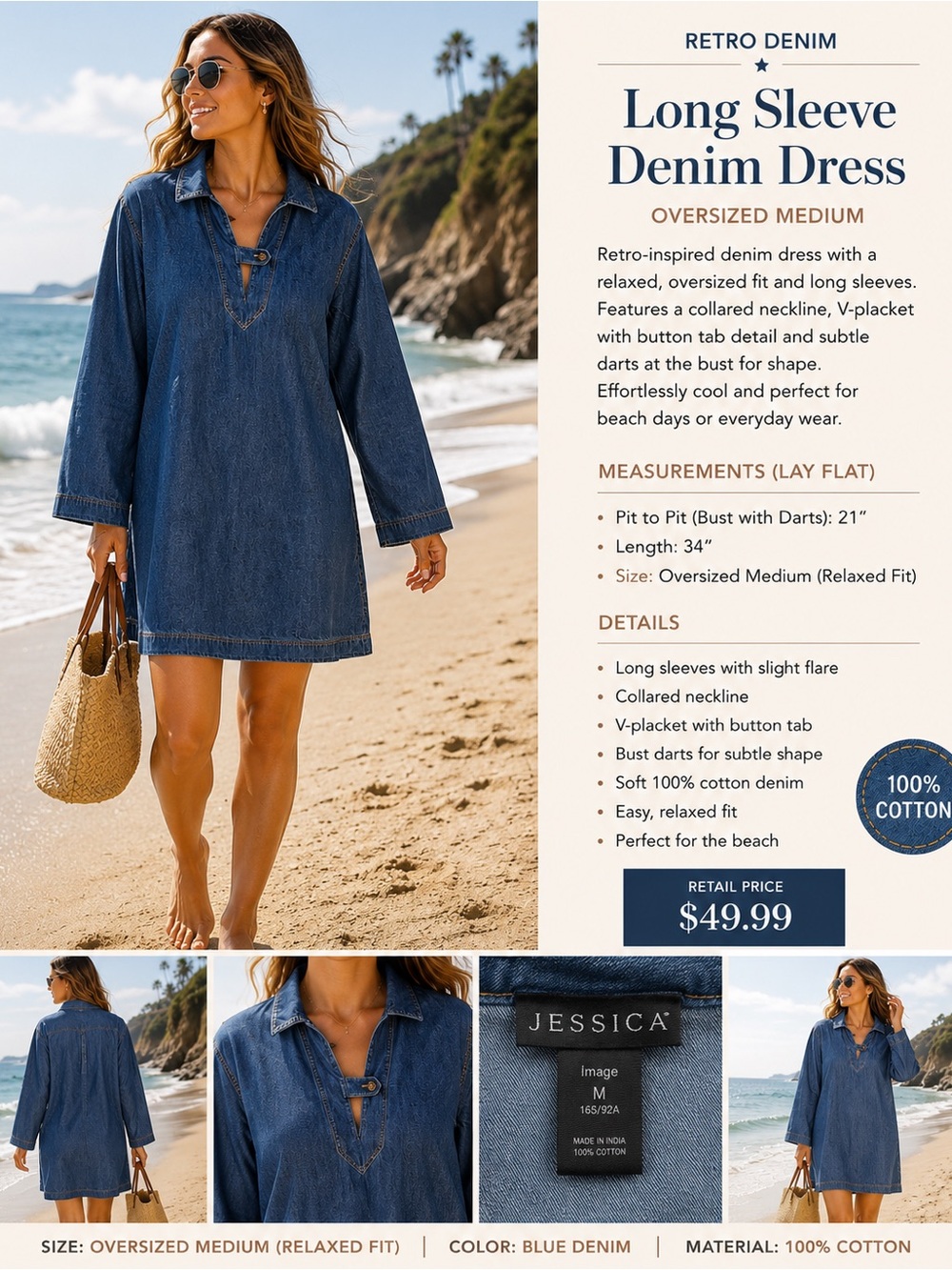 Old Navy Blue Denim Long Sleeve Coverup Dress
